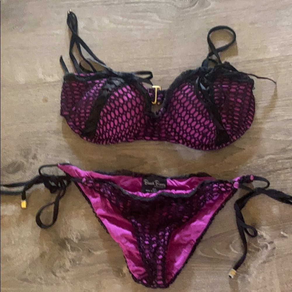 Black and pink corset style top Beach Bunny